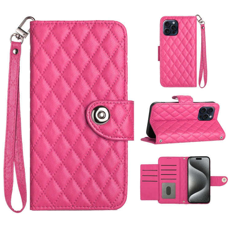 Rhombic Texture Flip Leather Phone Case with Lanyard, For iPhone 14 Pro Max, For iPhone SE 2022 /...