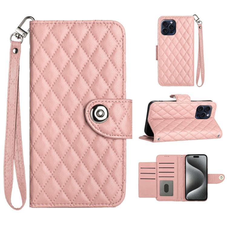 Rhombic Texture Flip Leather Phone Case with Lanyard, For iPhone 14 Pro Max, For iPhone SE 2022 /...