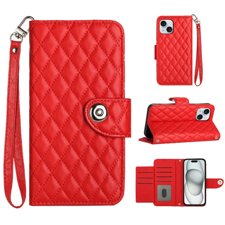 Rhombic Texture Flip Leather Phone Case with Lanyard, For iPhone 14 Pro Max, For iPhone SE 2022 /...
