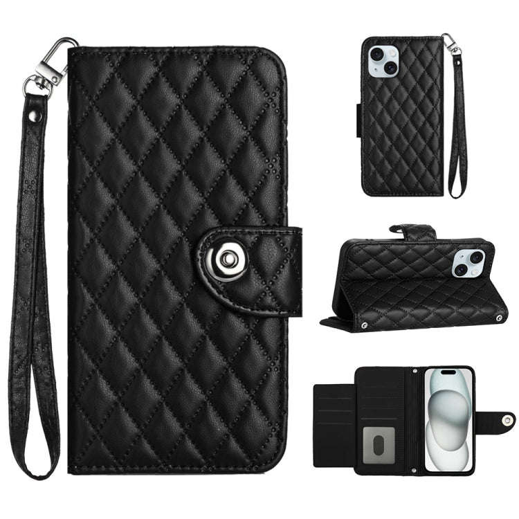 Rhombic Texture Flip Leather Phone Case with Lanyard, For iPhone 14 Pro Max, For iPhone SE 2022 /...