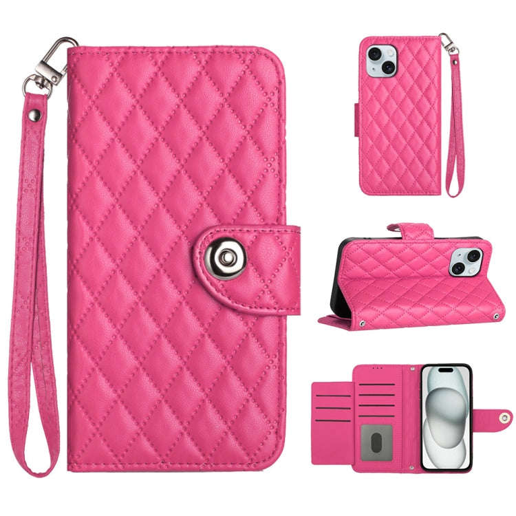 Rhombic Texture Flip Leather Phone Case with Lanyard, For iPhone 14 Pro Max, For iPhone SE 2022 /...