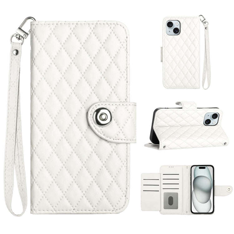 Rhombic Texture Flip Leather Phone Case with Lanyard, For iPhone 14 Pro Max, For iPhone SE 2022 /...