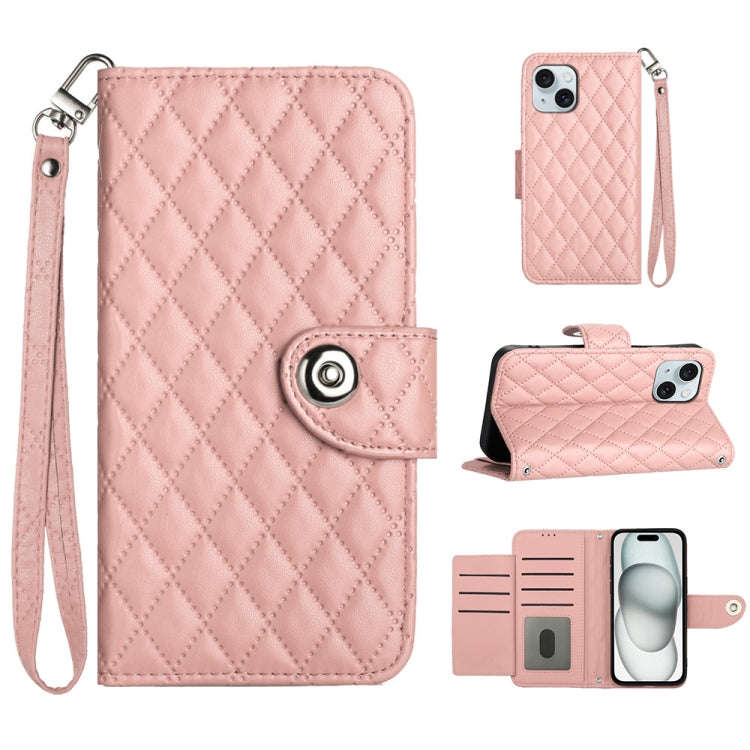 Rhombic Texture Flip Leather Phone Case with Lanyard, For iPhone 14 Pro Max, For iPhone SE 2022 /...