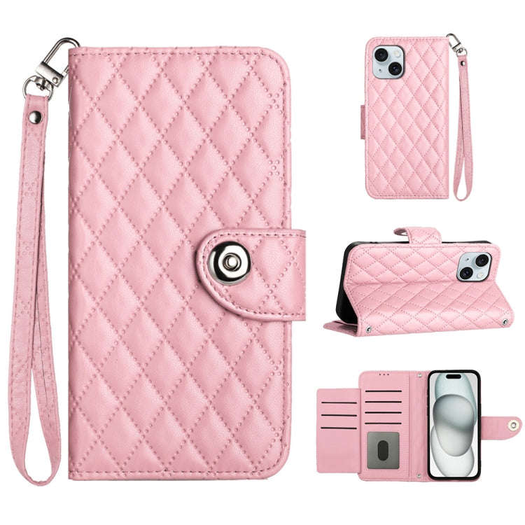 Rhombic Texture Flip Leather Phone Case with Lanyard, For iPhone 14 Pro Max, For iPhone SE 2022 /...