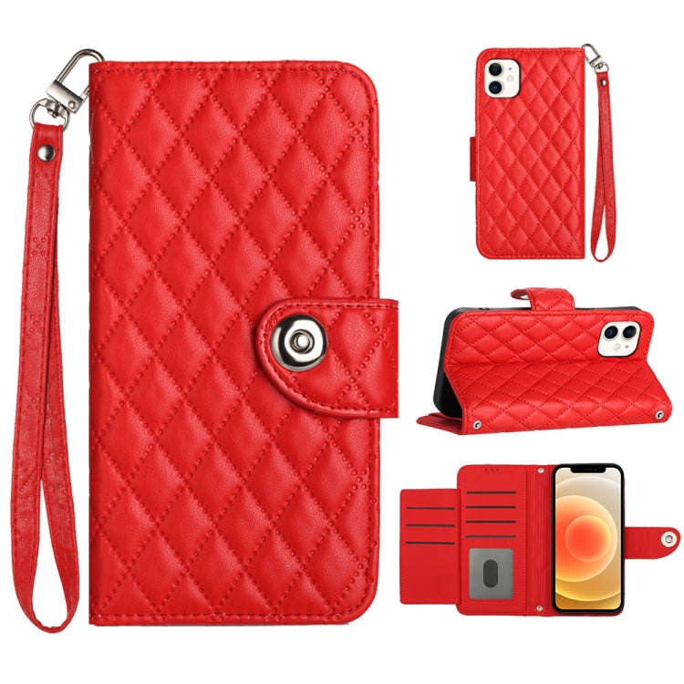 Rhombic Texture Flip Leather Phone Case with Lanyard, For iPhone 14 Pro Max, For iPhone SE 2022 /...