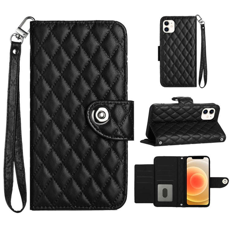 Rhombic Texture Flip Leather Phone Case with Lanyard, For iPhone 14 Pro Max, For iPhone SE 2022 /...