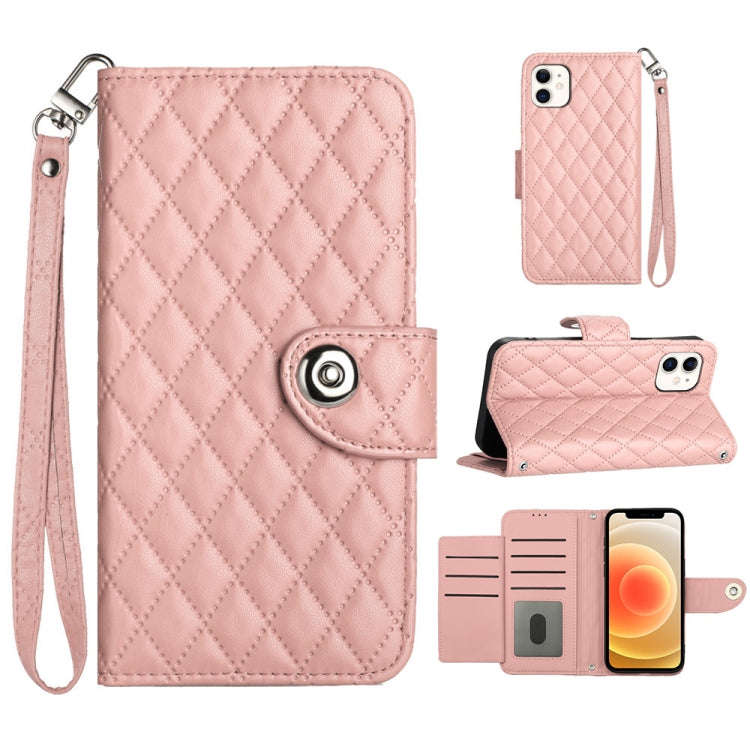 Rhombic Texture Flip Leather Phone Case with Lanyard, For iPhone 14 Pro Max, For iPhone SE 2022 /...