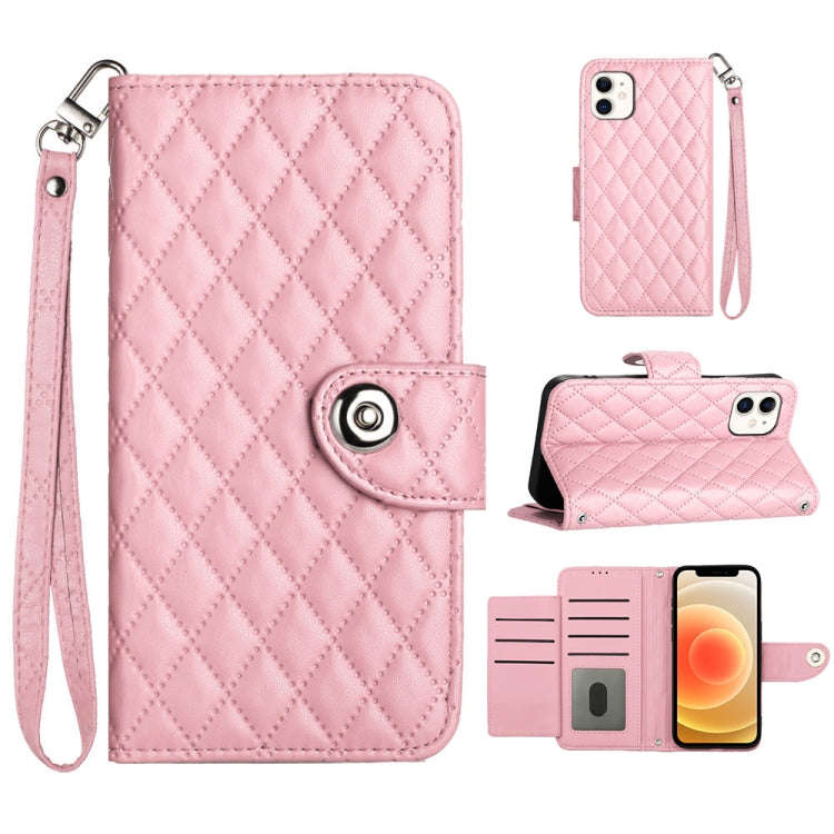 Rhombic Texture Flip Leather Phone Case with Lanyard, For iPhone 14 Pro Max, For iPhone SE 2022 /...