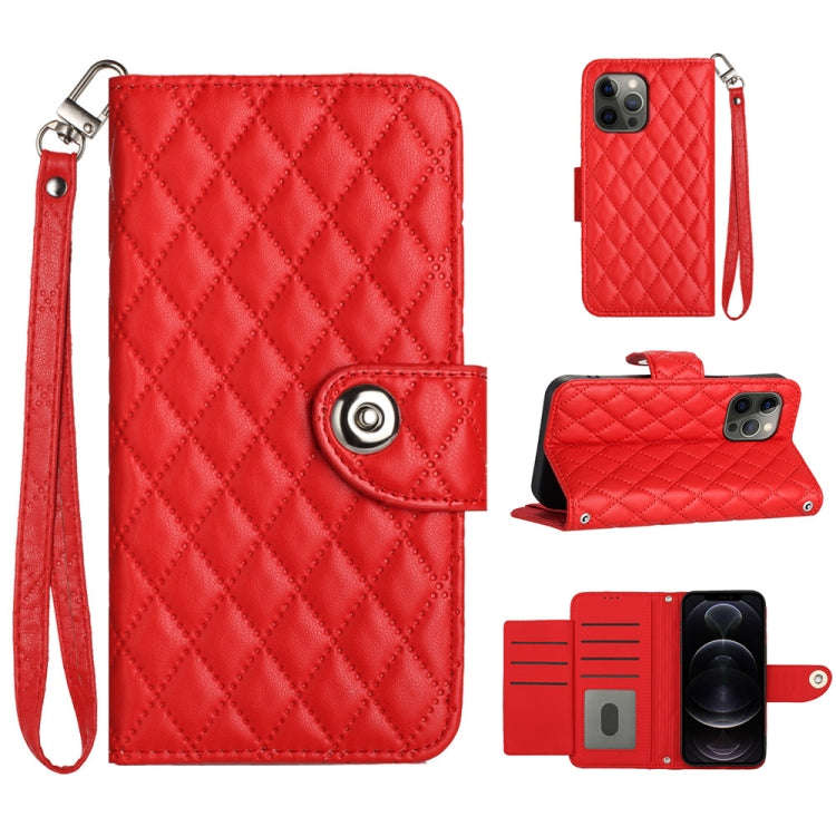 Rhombic Texture Flip Leather Phone Case with Lanyard, For iPhone 14 Pro Max, For iPhone SE 2022 /...