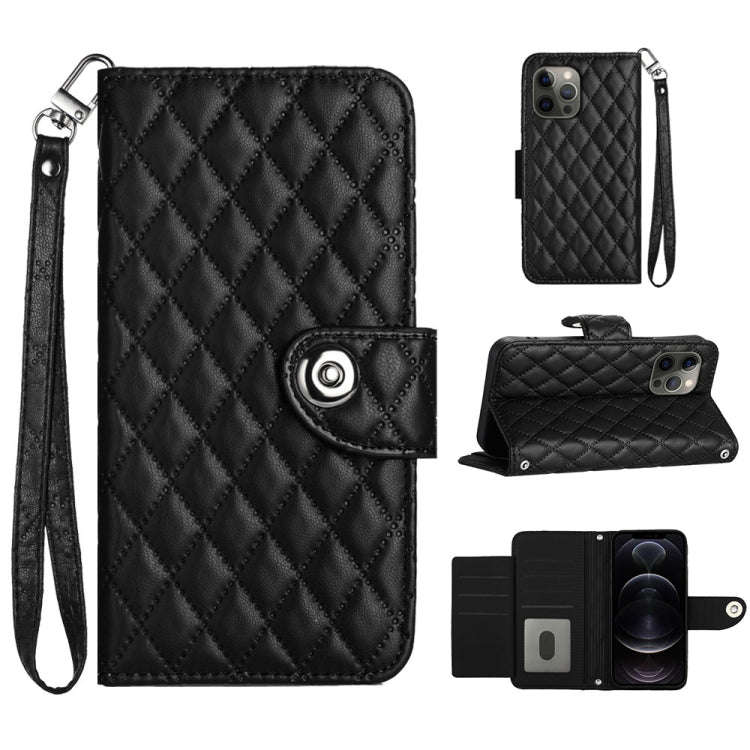 Rhombic Texture Flip Leather Phone Case with Lanyard, For iPhone 14 Pro Max, For iPhone SE 2022 /...