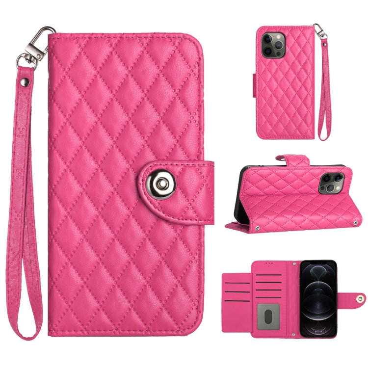 Rhombic Texture Flip Leather Phone Case with Lanyard, For iPhone 14 Pro Max, For iPhone SE 2022 /...