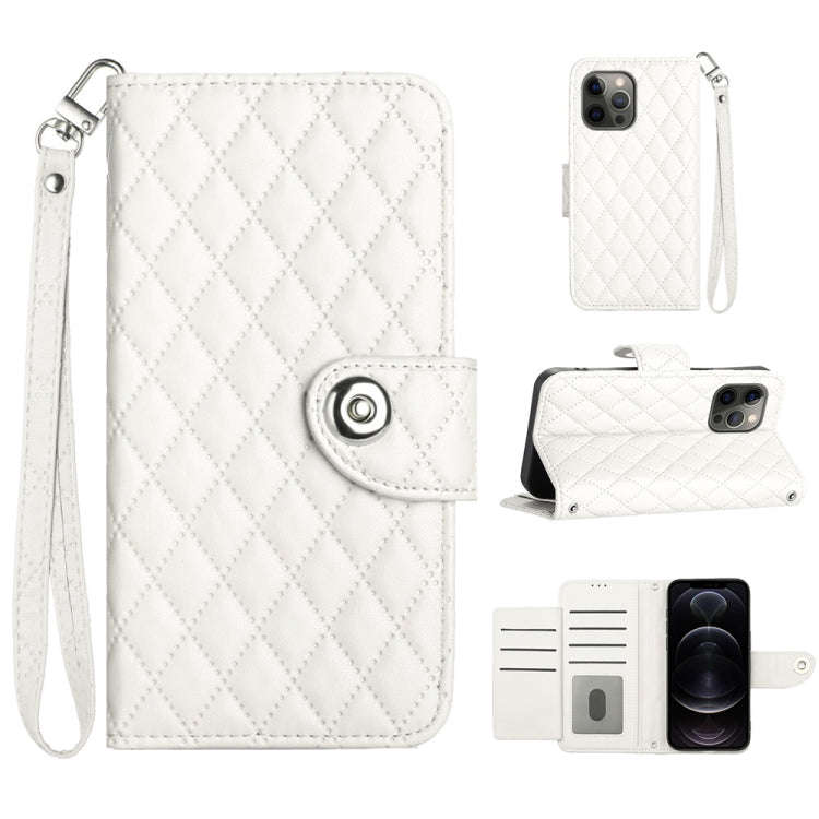 Rhombic Texture Flip Leather Phone Case with Lanyard, For iPhone 14 Pro Max, For iPhone SE 2022 /...