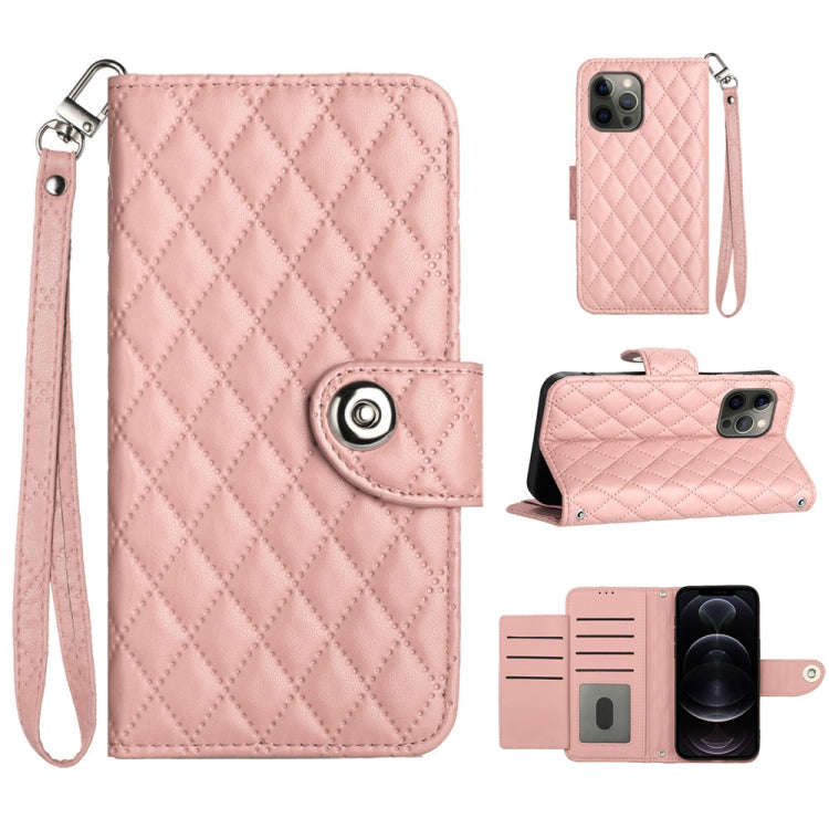 Rhombic Texture Flip Leather Phone Case with Lanyard, For iPhone 14 Pro Max, For iPhone SE 2022 /...
