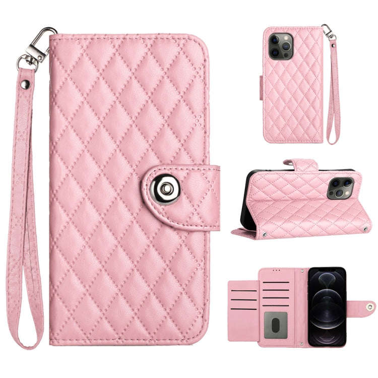 Rhombic Texture Flip Leather Phone Case with Lanyard, For iPhone 14 Pro Max, For iPhone SE 2022 /...