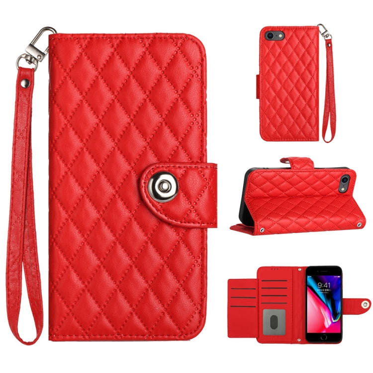 Rhombic Texture Flip Leather Phone Case with Lanyard, For iPhone 14 Pro Max, For iPhone SE 2022 /...