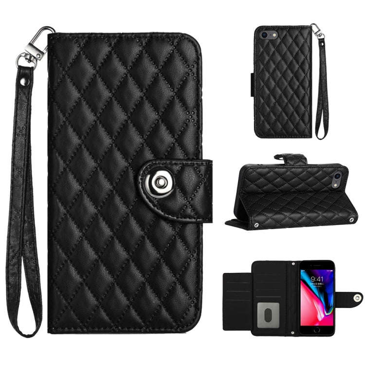 Rhombic Texture Flip Leather Phone Case with Lanyard, For iPhone 14 Pro Max, For iPhone SE 2022 /...