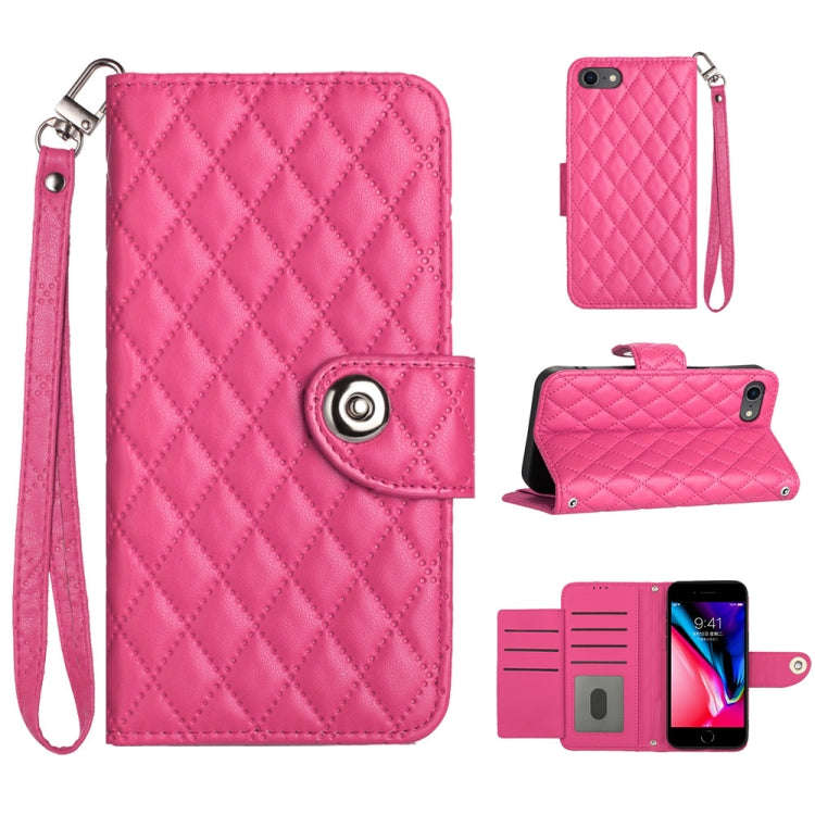 Rhombic Texture Flip Leather Phone Case with Lanyard, For iPhone 14 Pro Max, For iPhone SE 2022 /...