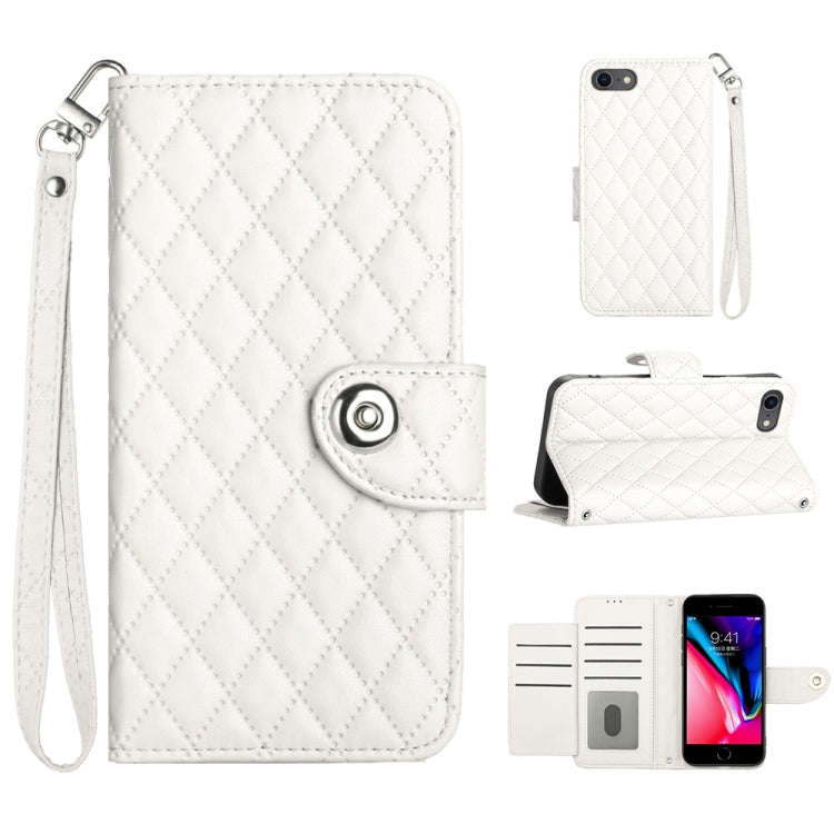Rhombic Texture Flip Leather Phone Case with Lanyard, For iPhone 14 Pro Max, For iPhone SE 2022 /...