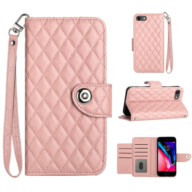 Rhombic Texture Flip Leather Phone Case with Lanyard, For iPhone 14 Pro Max, For iPhone SE 2022 /...