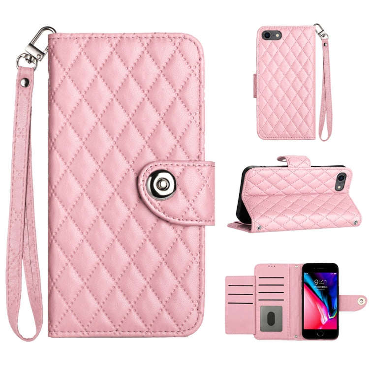 Rhombic Texture Flip Leather Phone Case with Lanyard, For iPhone 14 Pro Max, For iPhone SE 2022 /...