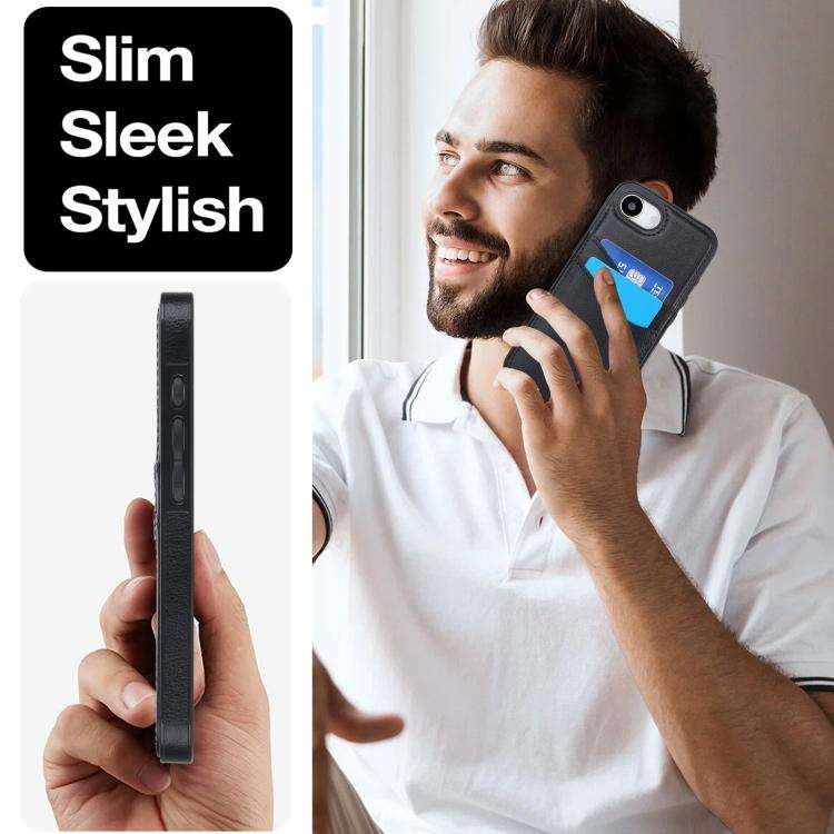 Litchi Leather Skin Card Slots Phone Case, For iPhone 17e / 16e, For iPhone 17 Pro Max, For iPhon...