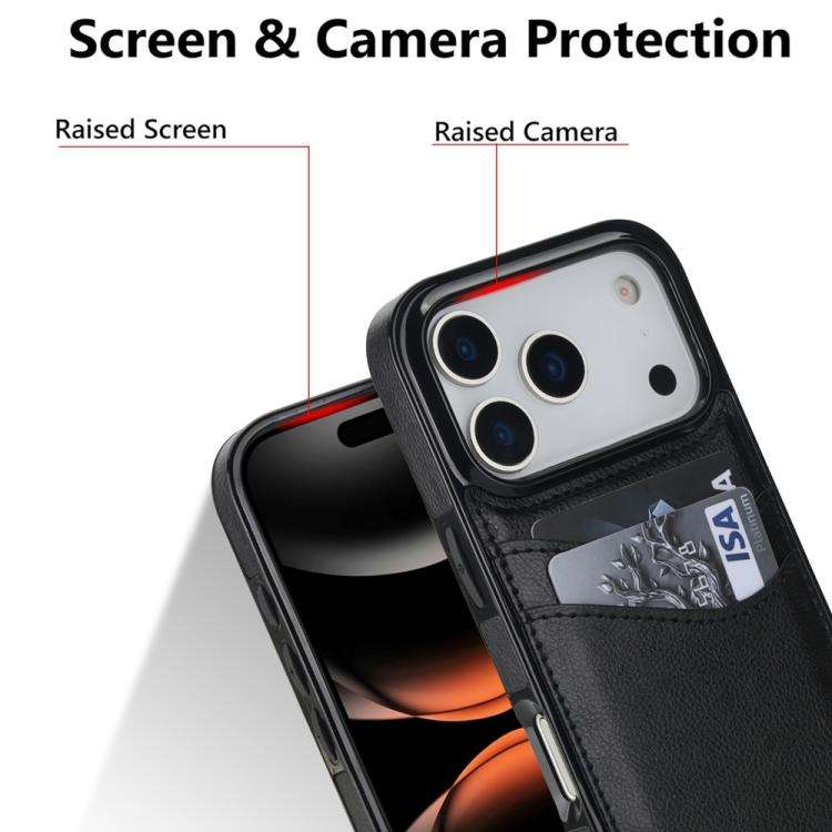 Litchi Leather Skin Card Slots Phone Case, For iPhone 18 Pro / 17 Pro, For iPhone 18 Pro Max / 17...