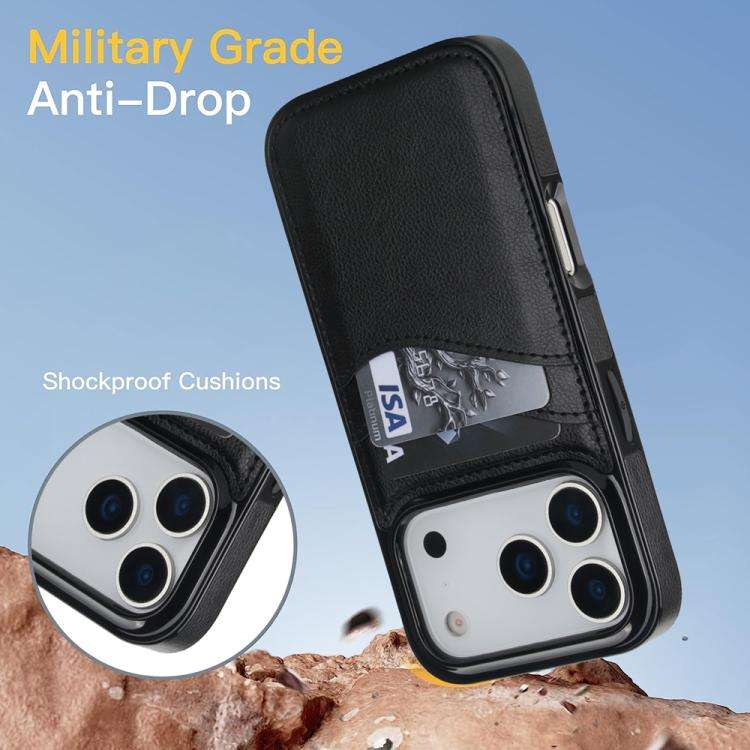Litchi Leather Skin Card Slots Phone Case, For iPhone 18 Pro / 17 Pro, For iPhone 18 Pro Max / 17...