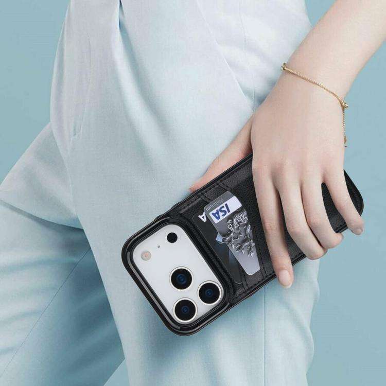 Litchi Leather Skin Card Slots Phone Case, For iPhone 18 Pro / 17 Pro, For iPhone 18 Pro Max / 17...