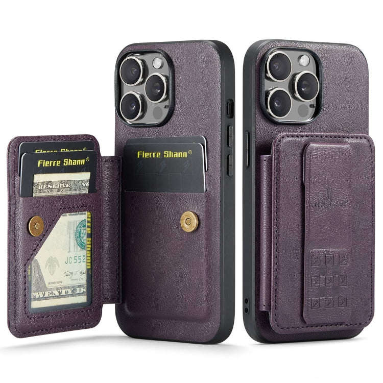 Fierre Shann Oil Wax Cow Leather Card Holder Back Phone Case, For iPhone 14 Pro Max, For iPhone 1...