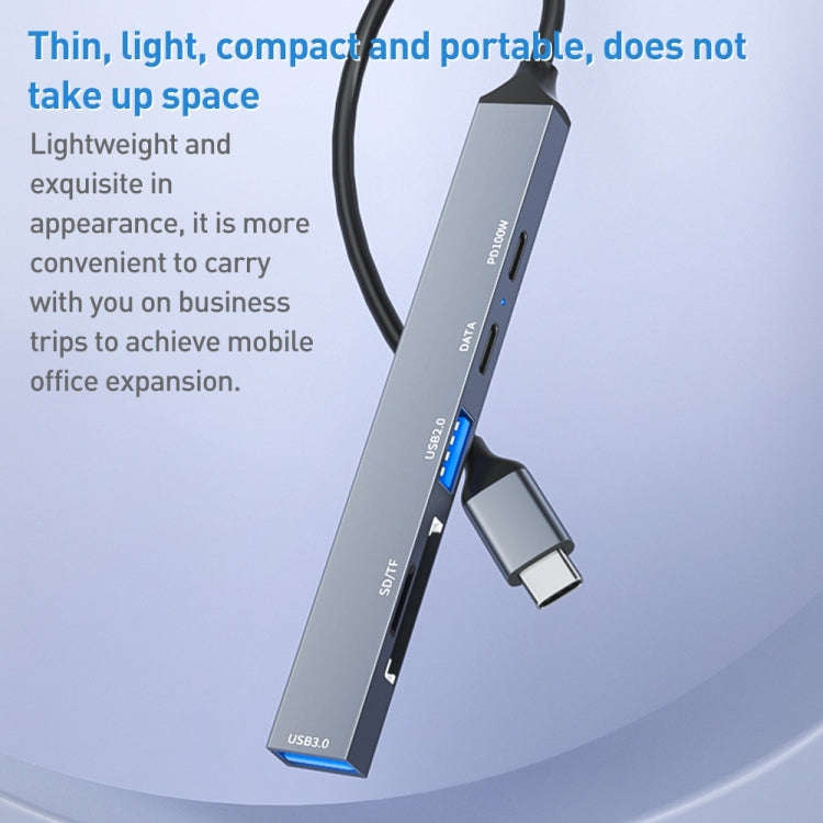 ADS-807 PD100 6 in 1 Type-C to PD100W + USB3.0 + USB2.0 + SD/TF HUB Docking Station, ADS-807