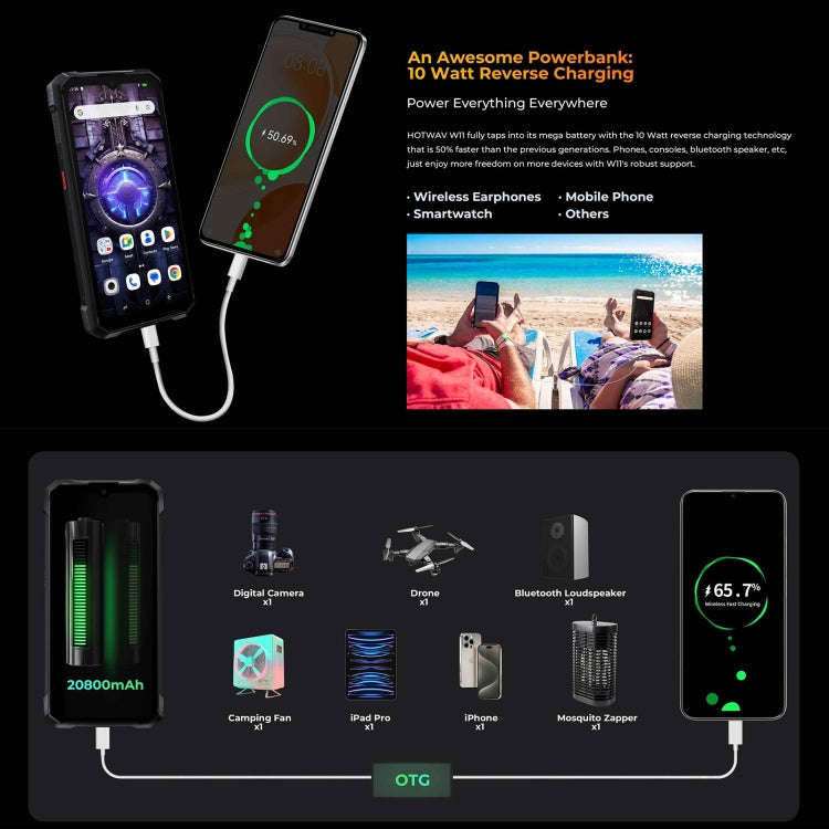 HOTWAV W11 Rugged Phone, Night Vision, 20800mAh, 6.6 inch Android 13 MT8788 Octa Core, Network: 4...