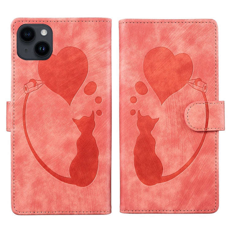 Pen Heart Cat Embossed Leather Phone Case, For iPhone 13 mini, For iPhone 12, For iPhone 12 Pro M...