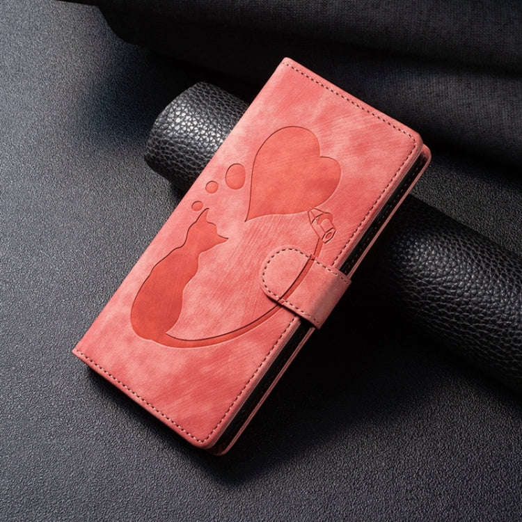 Pen Heart Cat Embossed Leather Phone Case, For iPhone 13 mini, For iPhone 12, For iPhone 12 Pro M...