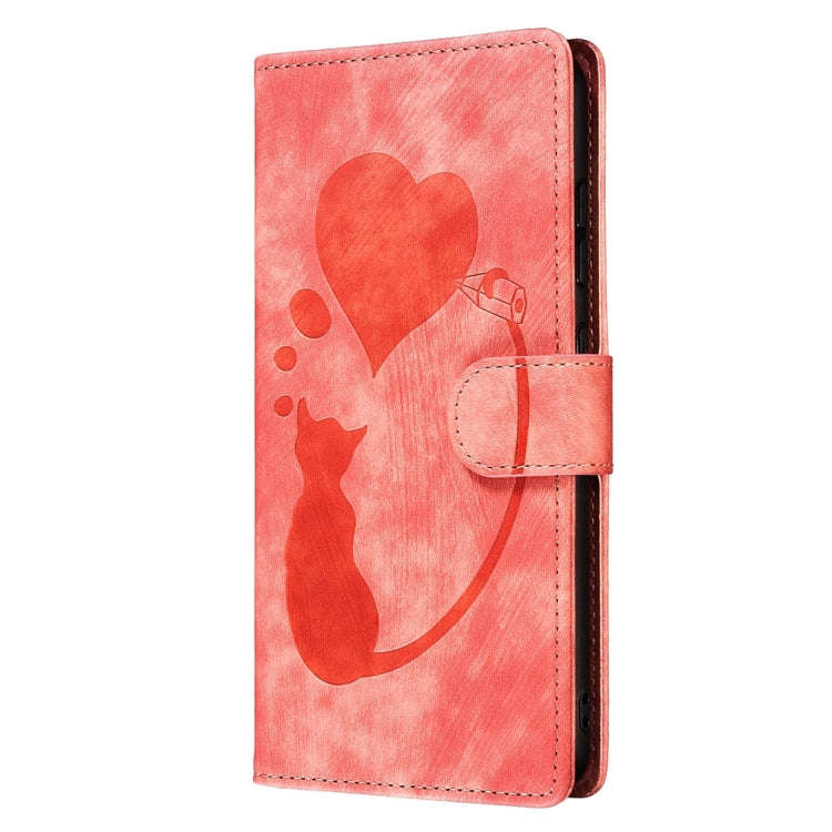 Pen Heart Cat Embossed Leather Phone Case, For iPhone 13 mini, For iPhone 12, For iPhone 12 Pro M...