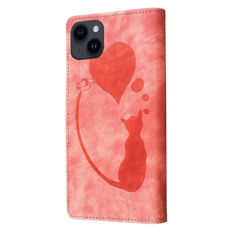 Pen Heart Cat Embossed Leather Phone Case, For iPhone 13 mini, For iPhone 12, For iPhone 12 Pro M...