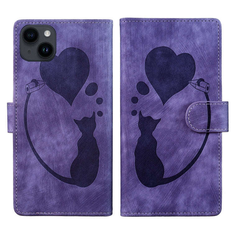 Pen Heart Cat Embossed Leather Phone Case, For iPhone 13 mini, For iPhone 12, For iPhone 12 Pro M...