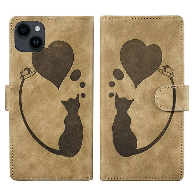 Pen Heart Cat Embossed Leather Phone Case, For iPhone 13 mini, For iPhone 12, For iPhone 12 Pro M...