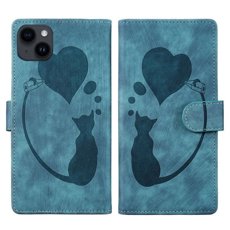 Pen Heart Cat Embossed Leather Phone Case, For iPhone 13 mini, For iPhone 12, For iPhone 12 Pro M...