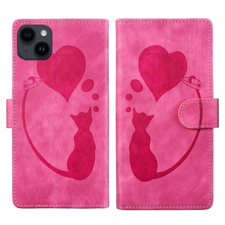 Pen Heart Cat Embossed Leather Phone Case, For iPhone 13 mini, For iPhone 12, For iPhone 12 Pro M...