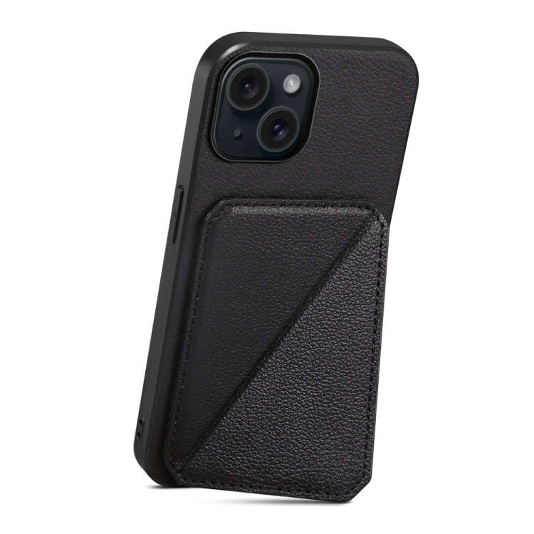 D04 Calf Texture Dual Card Slot Holder Phone Case, For iPhone 15, For iPhone 14 Plus, For iPhone ...