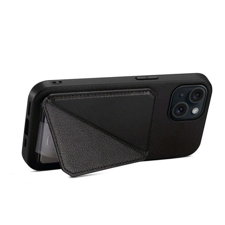 D04 Calf Texture Dual Card Slot Holder Phone Case, For iPhone 15, For iPhone 14 Plus, For iPhone ...