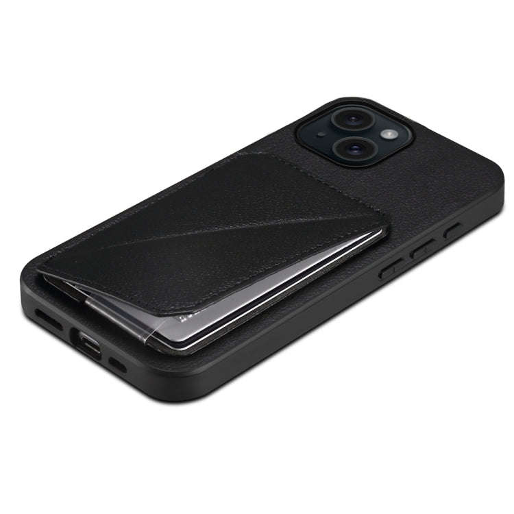 D04 Calf Texture Dual Card Slot Holder Phone Case, For iPhone 15, For iPhone 14 Plus, For iPhone ...