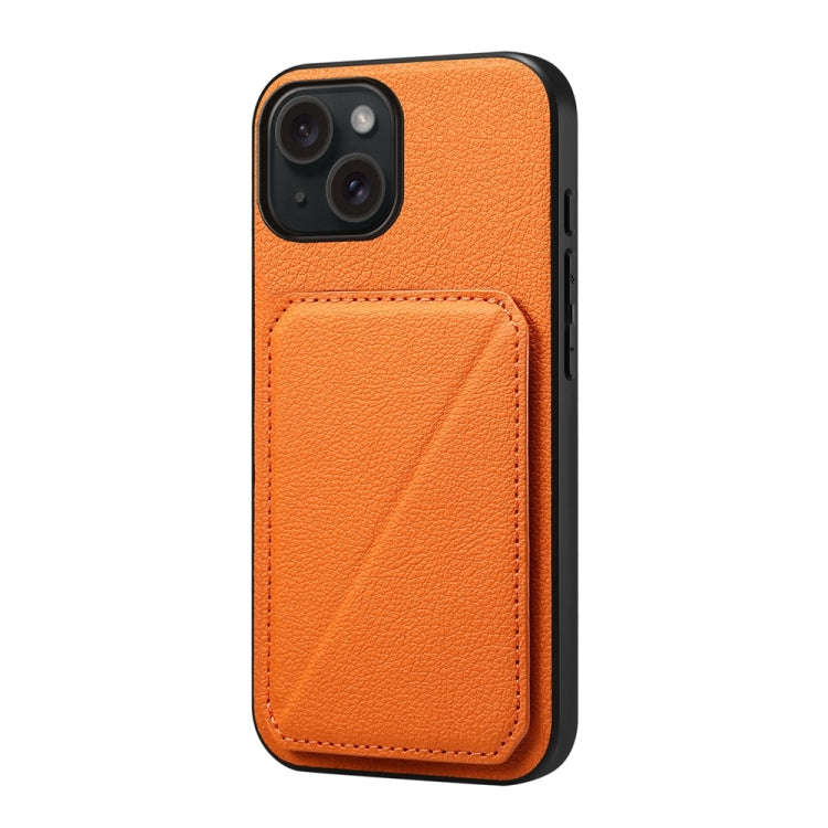 D04 Calf Texture Dual Card Slot Holder Phone Case, For iPhone 15, For iPhone 14 Plus, For iPhone ...