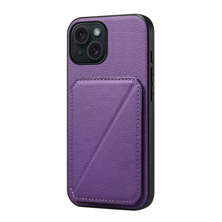D04 Calf Texture Dual Card Slot Holder Phone Case, For iPhone 15, For iPhone 14 Plus, For iPhone ...