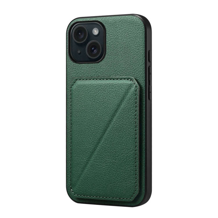 D04 Calf Texture Dual Card Slot Holder Phone Case, For iPhone 15, For iPhone 14 Plus, For iPhone ...
