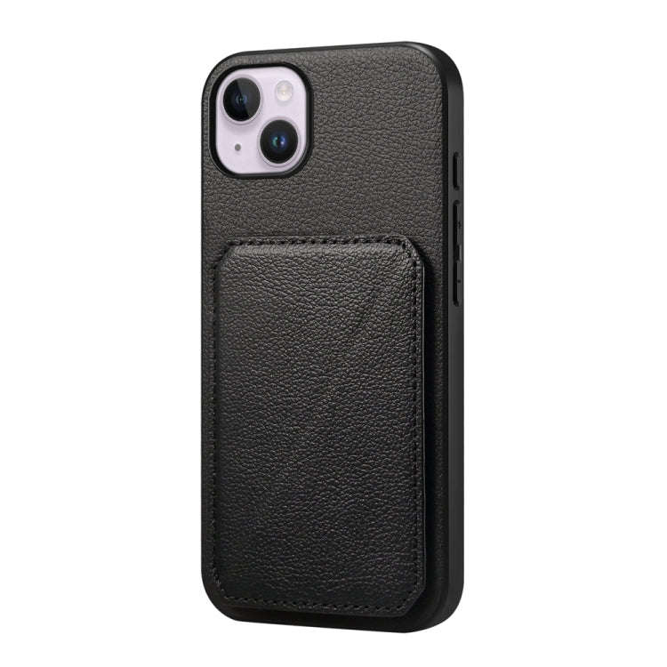 D04 Calf Texture Dual Card Slot Holder Phone Case, For iPhone 15, For iPhone 14 Plus, For iPhone ...