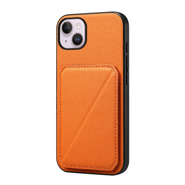 D04 Calf Texture Dual Card Slot Holder Phone Case, For iPhone 15, For iPhone 14 Plus, For iPhone ...