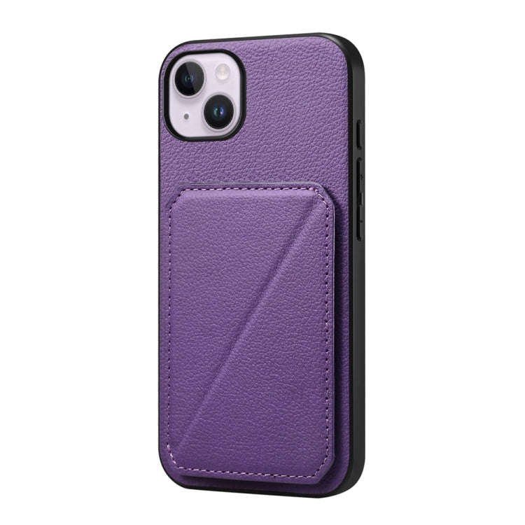 D04 Calf Texture Dual Card Slot Holder Phone Case, For iPhone 15, For iPhone 14 Plus, For iPhone ...