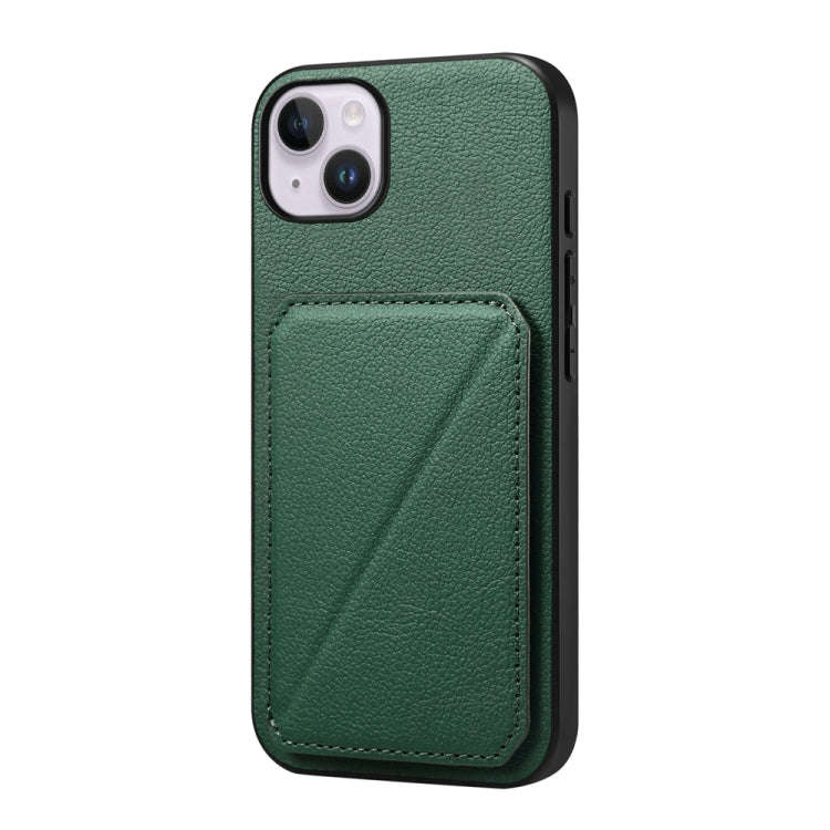 D04 Calf Texture Dual Card Slot Holder Phone Case, For iPhone 15, For iPhone 14 Plus, For iPhone ...