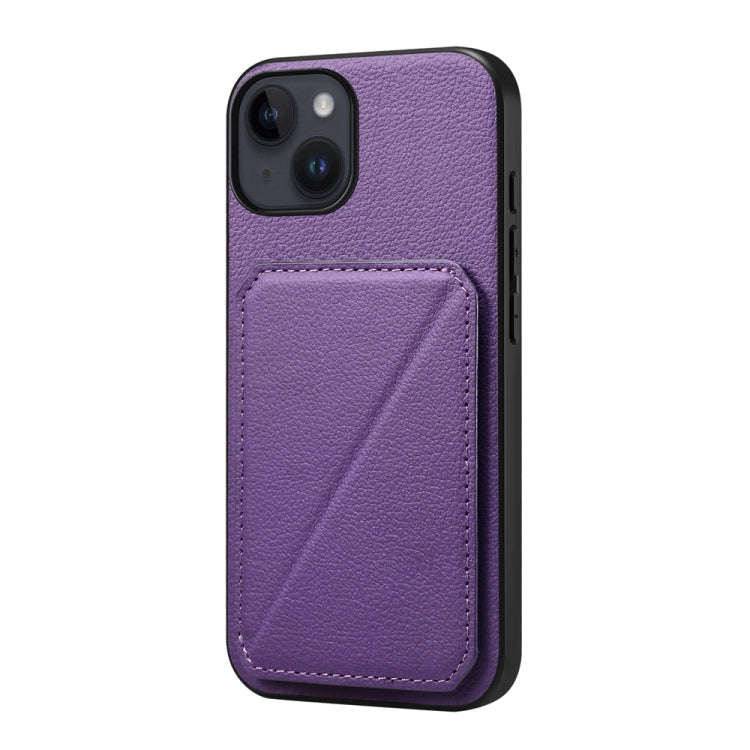 D04 Calf Texture Dual Card Slot Holder Phone Case, For iPhone 15, For iPhone 14 Plus, For iPhone ...